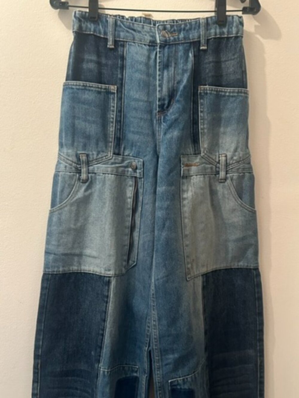 Ollie and Hali Upside Down Light Dark Wash Patchwork Denim Jeans NEW